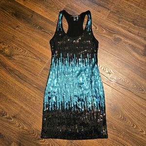 Forever 21 Black BodyCon Dress with Teal & Black Sequin Size Small